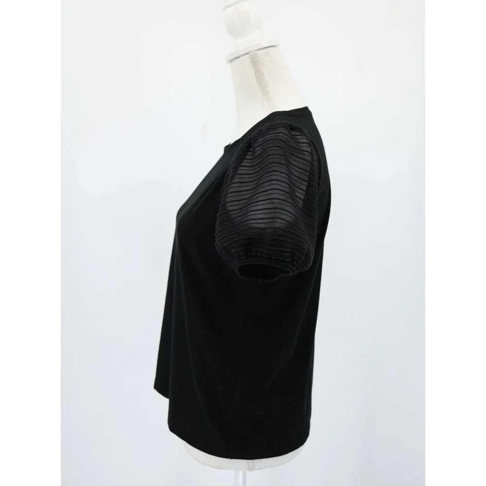 Madewell‎ Women Black Puff Sleeve Sheer Mesh Top Blouse Cotton Blend S